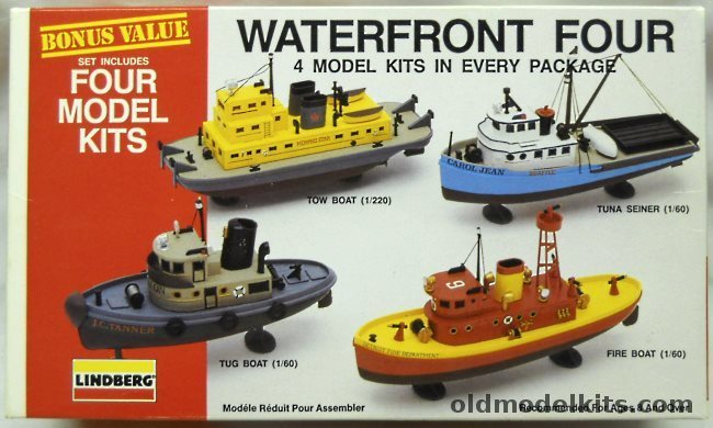 Lindberg Waterfront Four Tuna Seiner / Fire Boat / Tow Boat / Tug Boat, 72120 plastic model kit